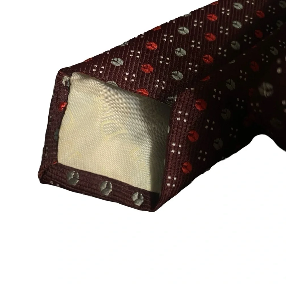 Christian Dior Burgundy Cream Dot Tie